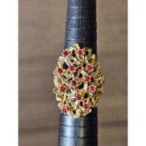 18K Gold HGE Ruby Floral Nugget Ring Size 7